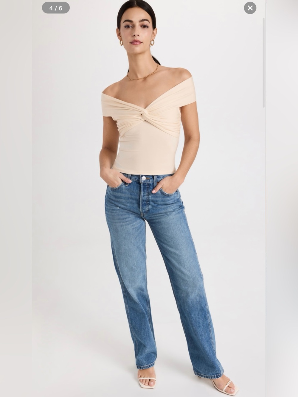 NWT Reformation Off-Shoulder Twist Front blouse in Cream XS